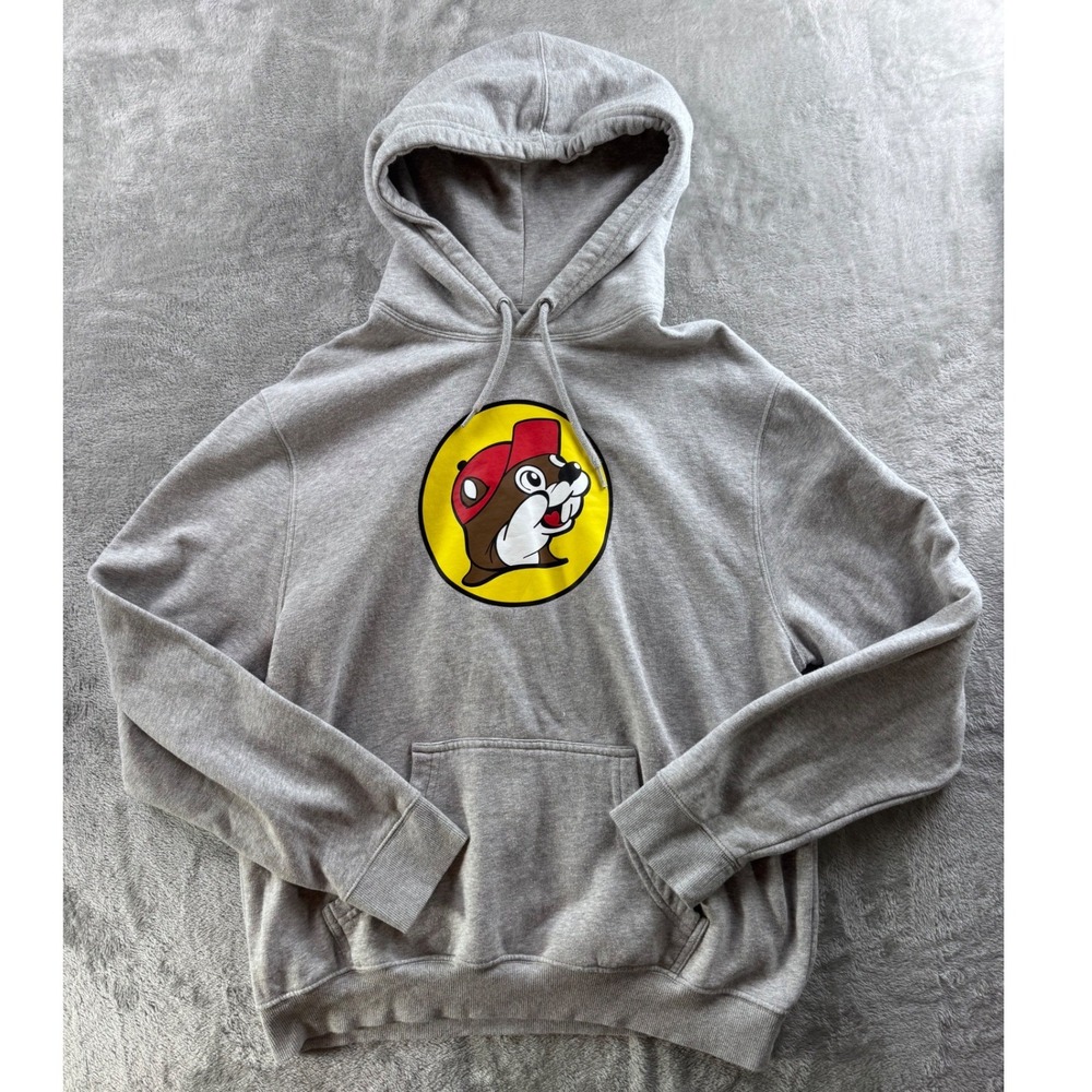 Buc-ee's Gray Pullover Hoodie Logo Graphic Sweatshirt Men's Large L Casual‎ Wear
